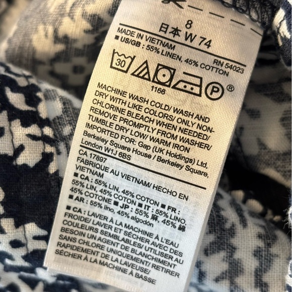 Gap Women's Navy And White Paisley/Floral Shorts With Tie Size 8. Linen Blend. - Picture 5 of 7